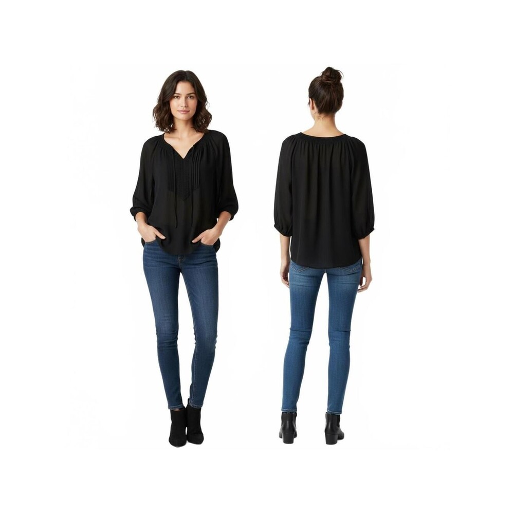 Old Navy Peasant Blouse Top 3/4 Sleeve Black Sheer Bohemian Size M